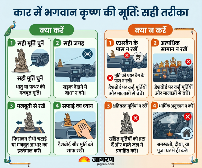 कार में भगवान कृष्ण की मूर्ति रखने का सही तरीका